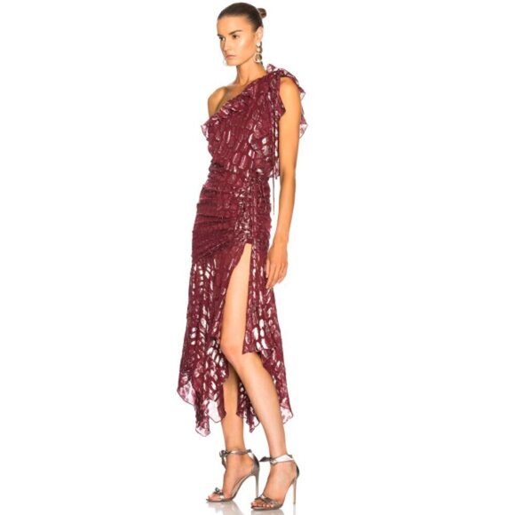 Veronica Beard 'Leighton' One-Shoulder Metallic Silk Dress, Red/Silver - Picture 3 of 5
